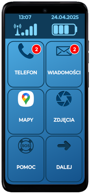 Smartphone for Senior - main menu - notifications